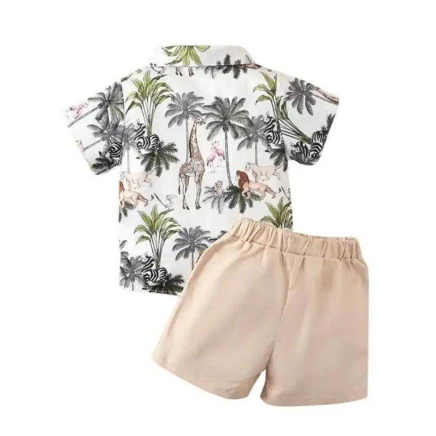 Toddler Boy Wildlife Shirt & Shorts Outfit With Bow Tie