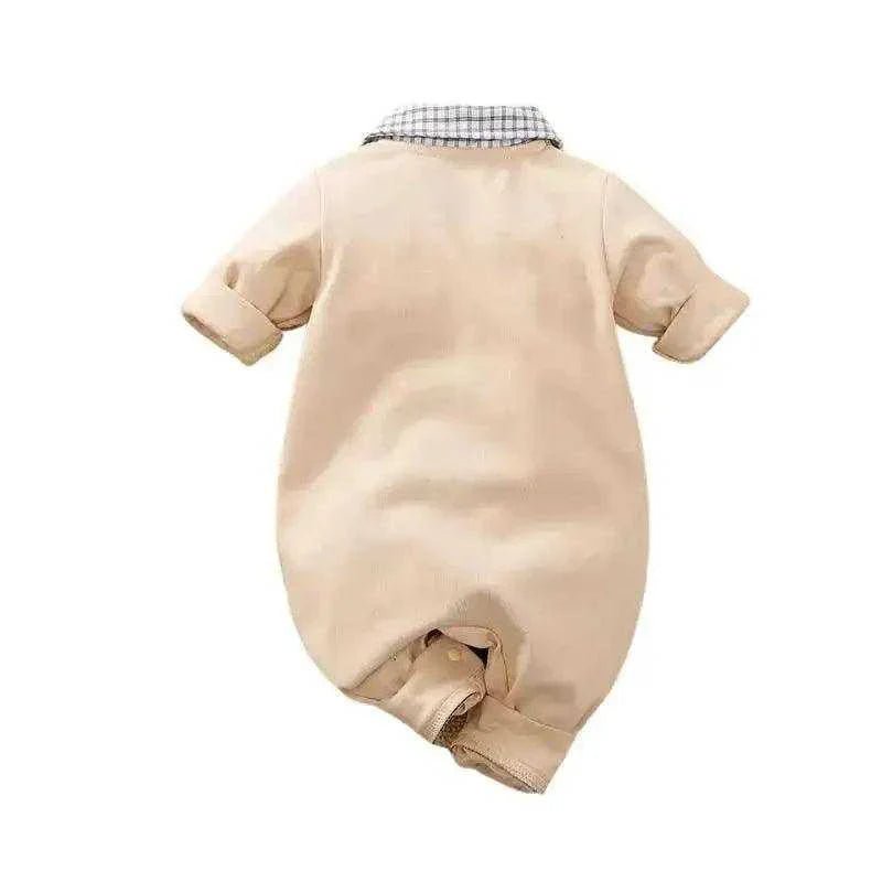 Baby Boy Gentleman Jumpsuit - Cotton Beige Checkered Collar - International Shopping