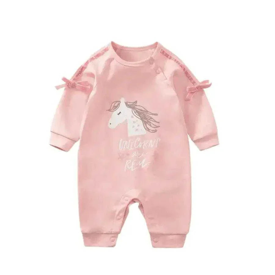 Baby Girls' Unicorn Romper in Soft Pink with Bow Details