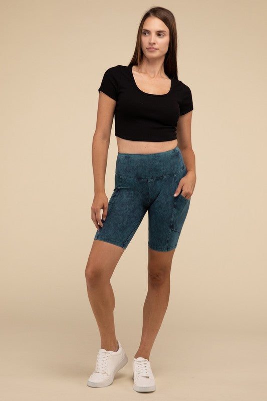 Mineral Wash Wide Waistband Pocket Leggings THRIXINE