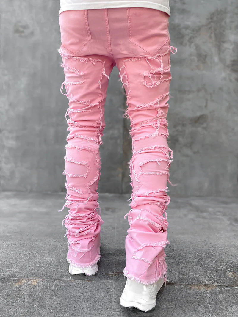 Patched Pants Long Tight Fit Stacked Jeans Drip Haven