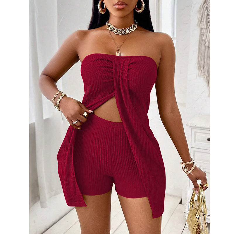 2 Piece Outfits Elegant Textured Strapless Ruched Drip Haven