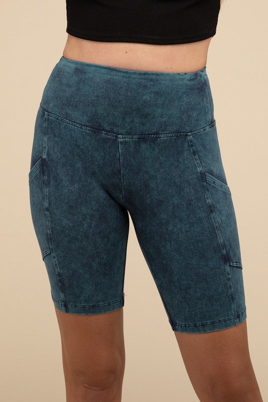 Mineral Wash Wide Waistband Pocket Leggings THRIXINE