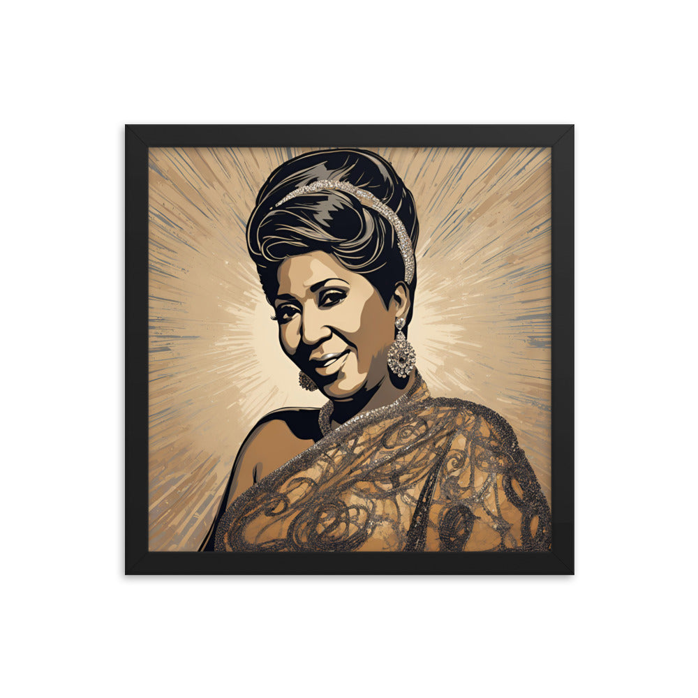 Aretha Franklin Portrait on Matte Paper Framed Poster MECHANOID LABS