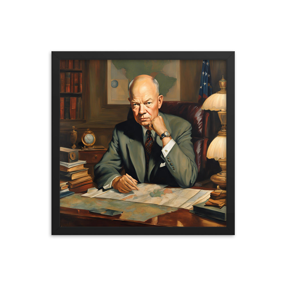 Dwight D. Eisenhower Portrait on Matte Paper Framed Poster MECHANOID LABS