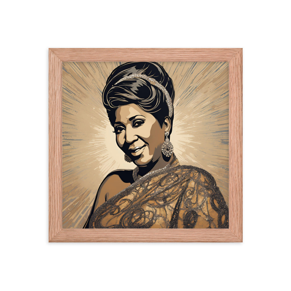 Aretha Franklin Portrait on Matte Paper Framed Poster MECHANOID LABS