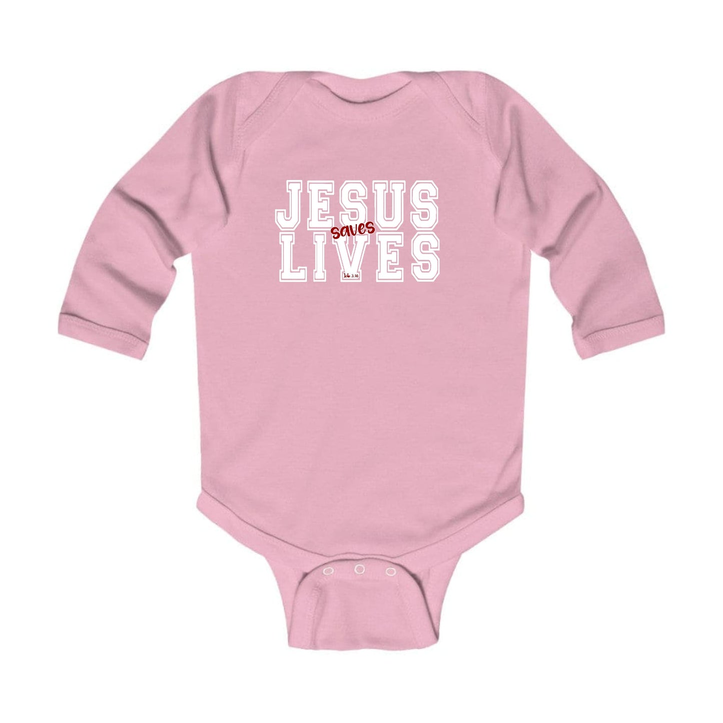 Jesus Saves Lives White Red infant Onesie Pebble’s Printables