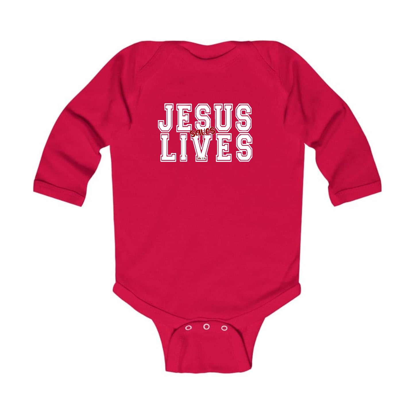 Jesus Saves Lives White Red infant Onesie Pebble’s Printables