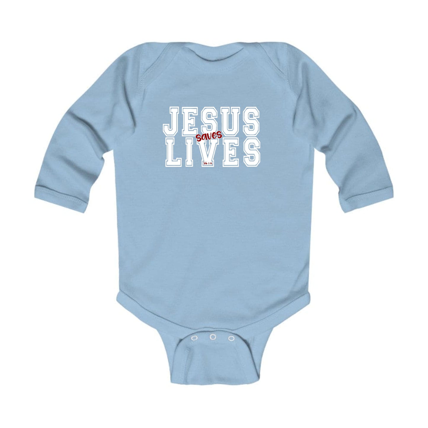 Jesus Saves Lives White Red infant Onesie Pebble’s Printables