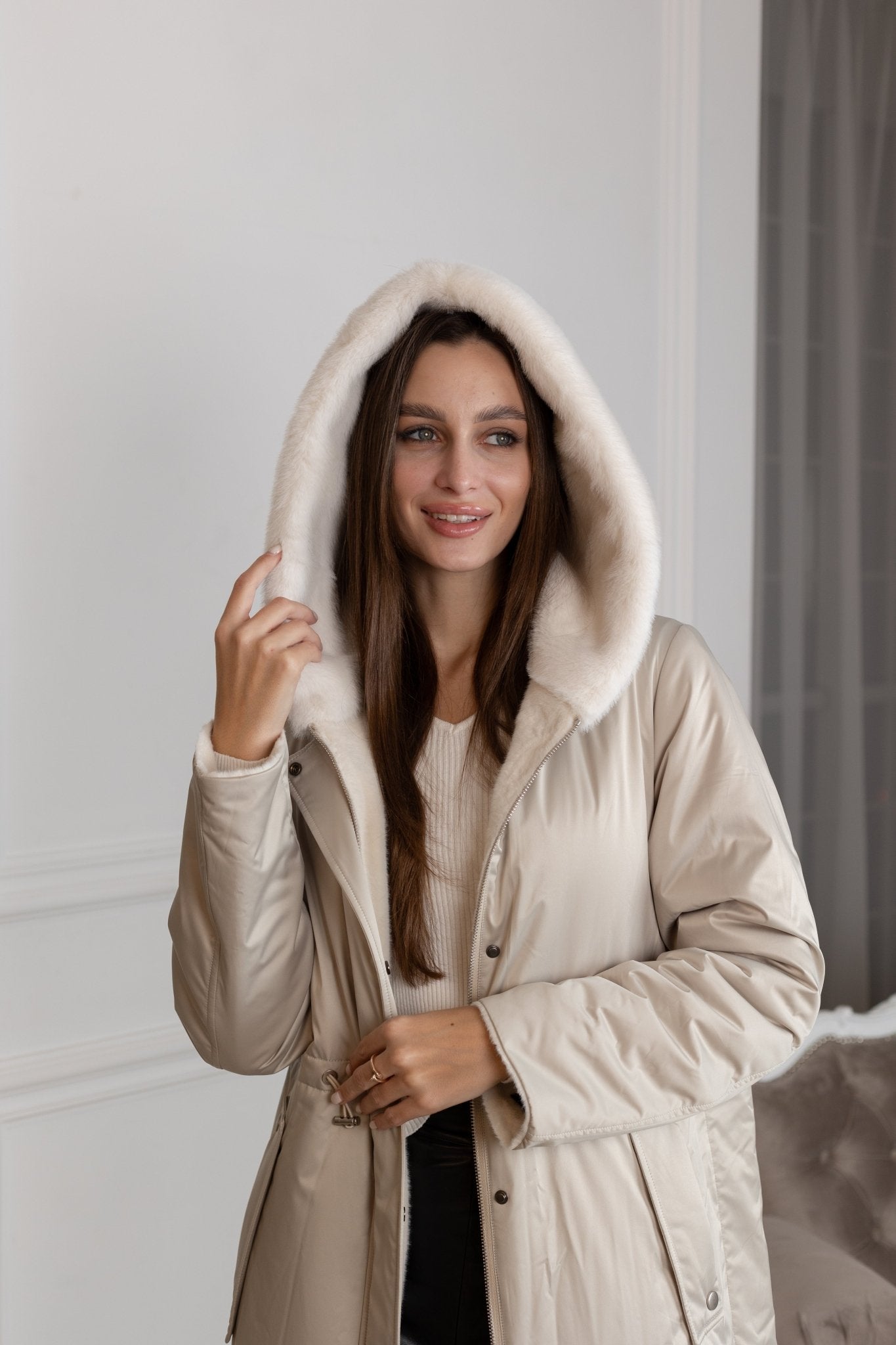 ⇆ Reversible Faux Alpaca Satin Hooded Coat - International Shopping