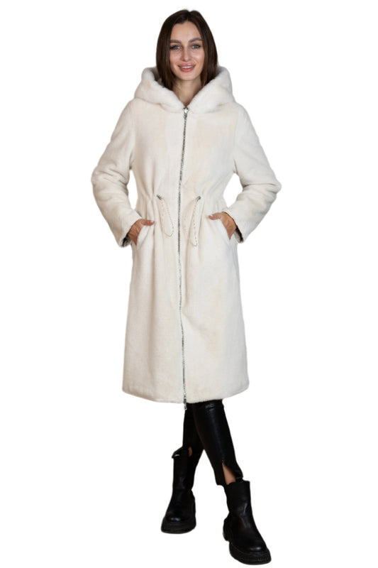 ⇆ Reversible Faux Alpaca Satin Hooded Coat - International Shopping