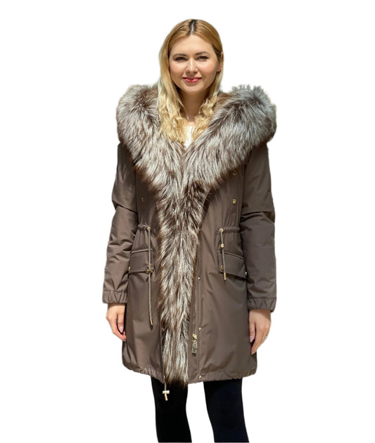 Silver Fox Fur Trim Rabbit Fur Insulated Parka - International Shopping