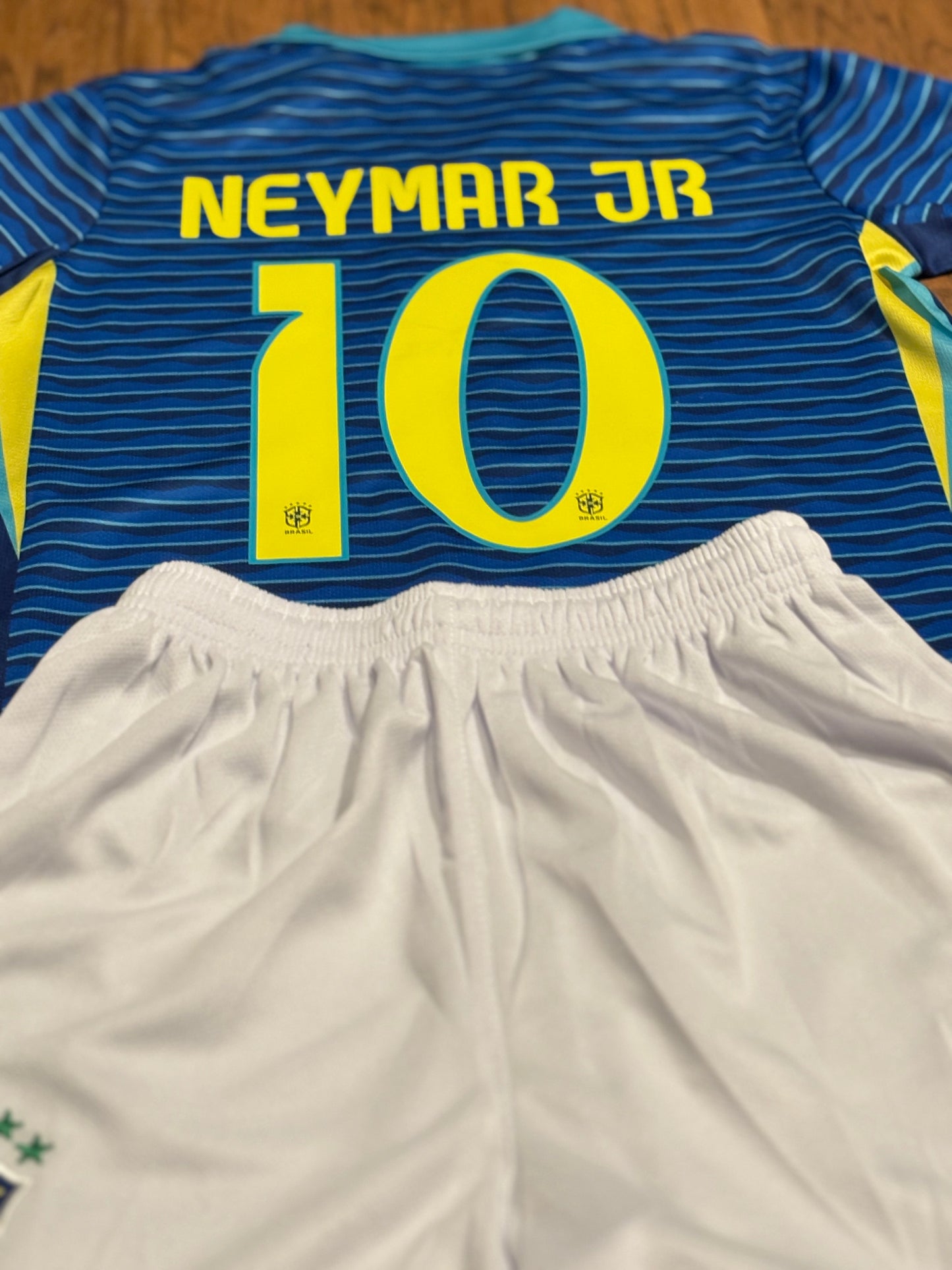 Neymar Jr Blue Brazil Away Jersey Kids Soccer Jersey Set Youth & Toddler Sizes CustomKiddos.com