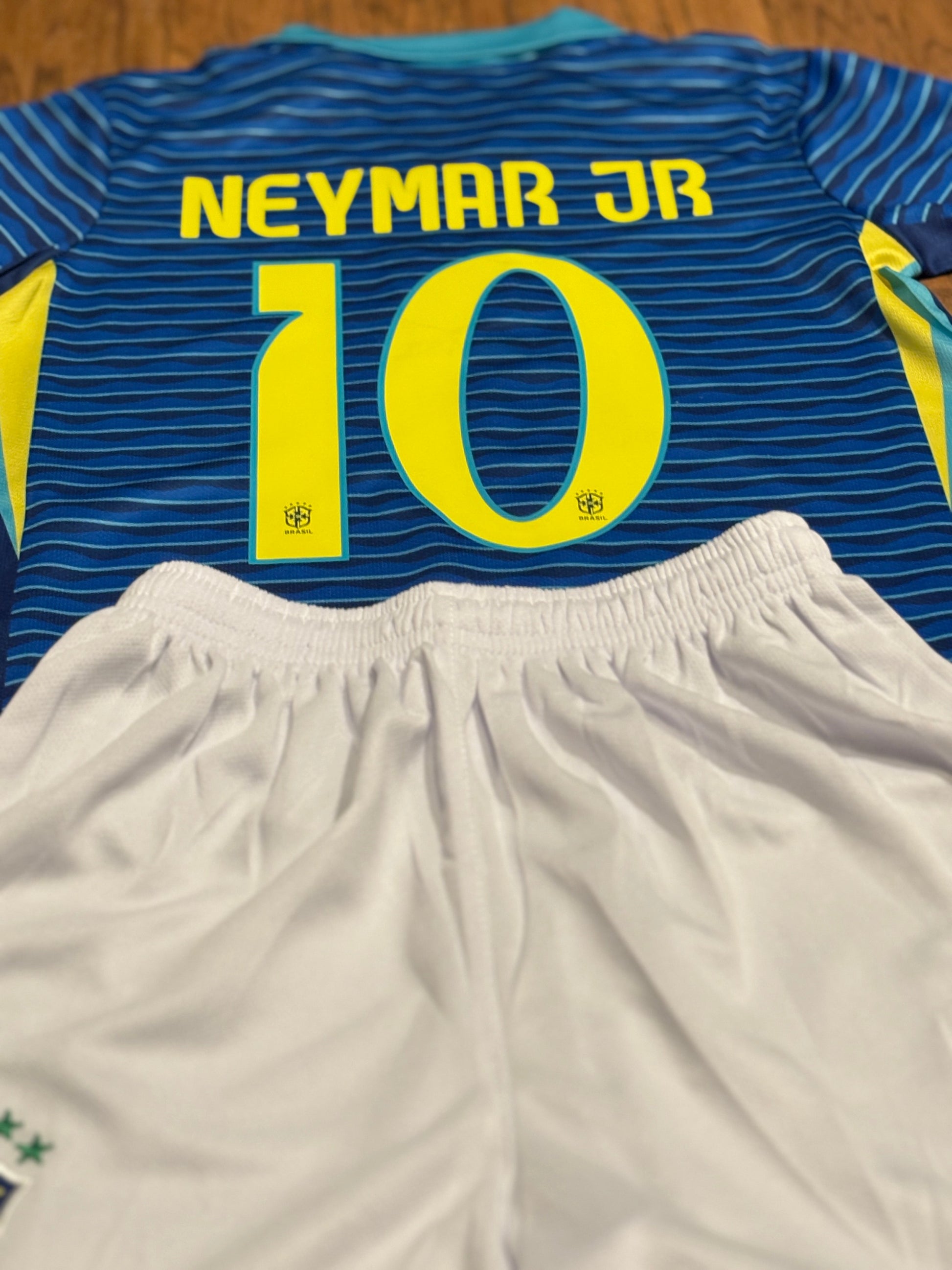 Neymar Jr Blue Brazil Away Jersey Kids Soccer Jersey Set Youth & Toddler Sizes CustomKiddos.com