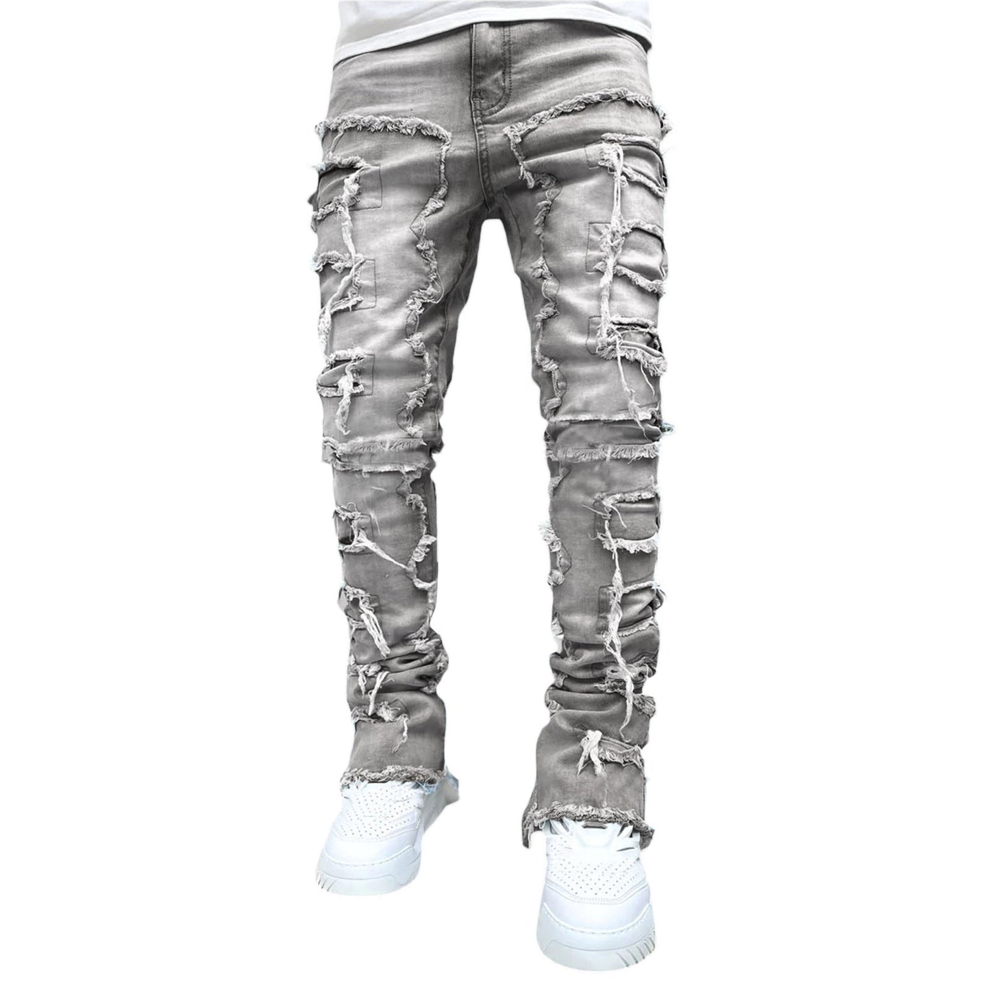 Patched Pants Long Tight Fit Stacked Jeans Drip Haven