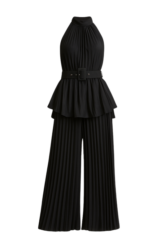 Midnight in Monaco Chiffon Pleated Pant Set Luxe and Allure
