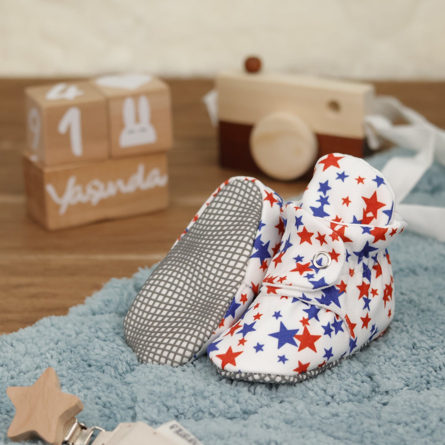 Organic Cotton Baby Booties, Non-Slip Sole, Cotton Newborn Booties Home Nursery Shoes, U.S. Flag Ella Bonna Baby
