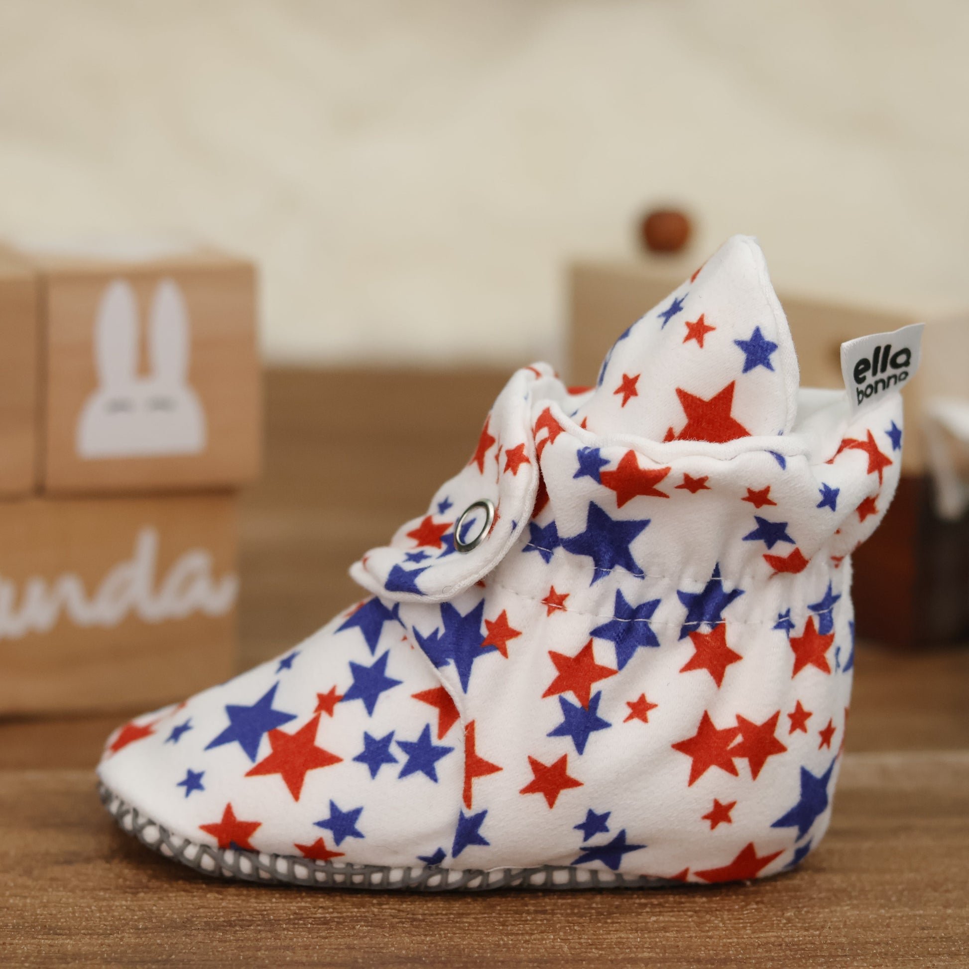 Organic Cotton Baby Booties, Non-Slip Sole, Cotton Newborn Booties Home Nursery Shoes, U.S. Flag Ella Bonna Baby