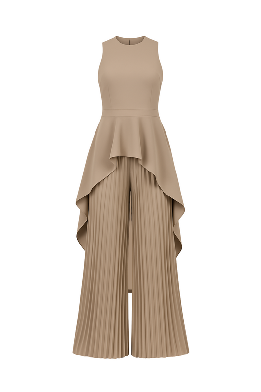 Escape to Milan Taupe Pleated Pants Set Luxe and Allure