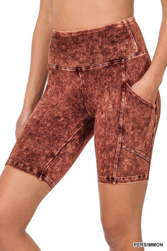 Mineral Wash Wide Waistband Pocket Leggings THRIXINE