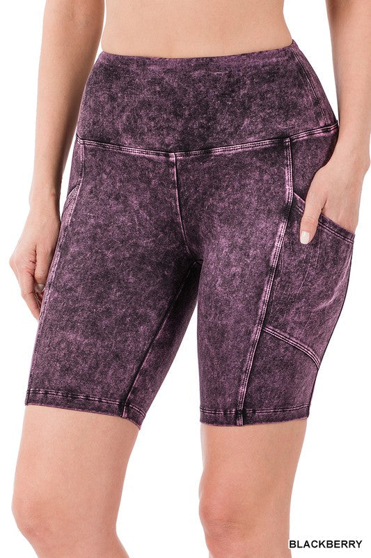 Mineral Wash Wide Waistband Pocket Leggings THRIXINE