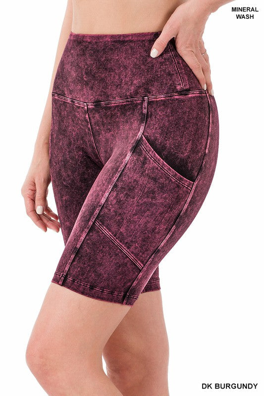 Mineral Wash Wide Waistband Pocket Leggings THRIXINE