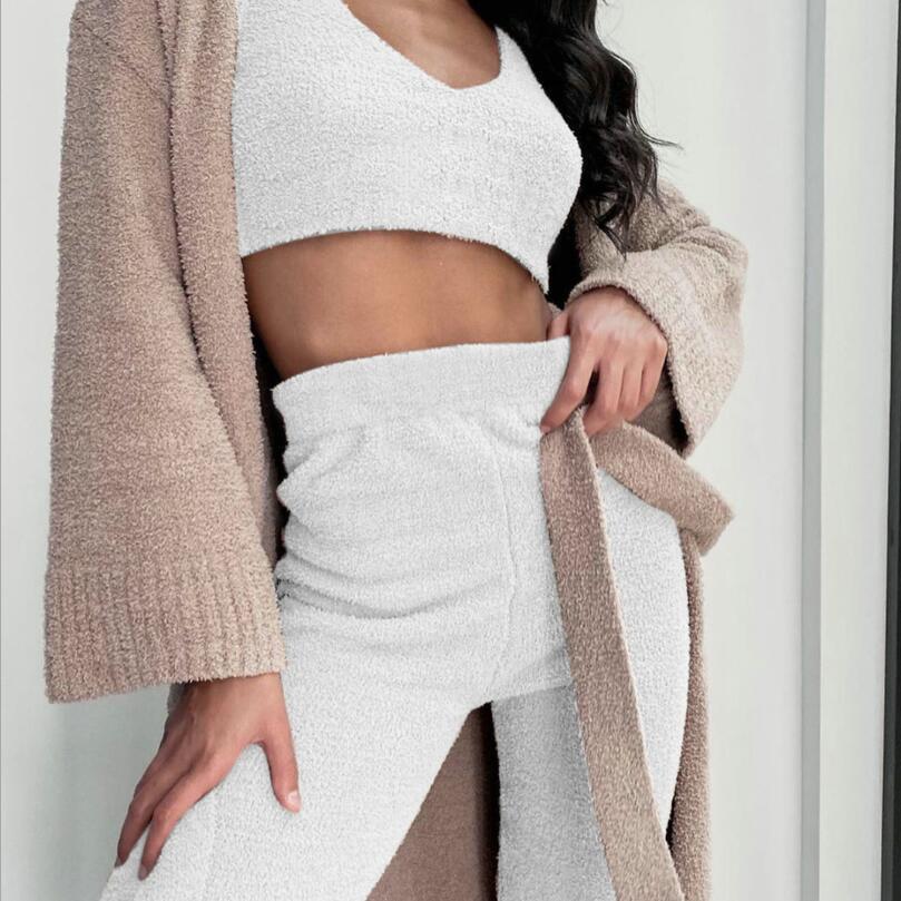 3pcs Womens Clothing Long Sleeve Crop Tank Top And Drawstring Shorts Pajama Set Drip Haven