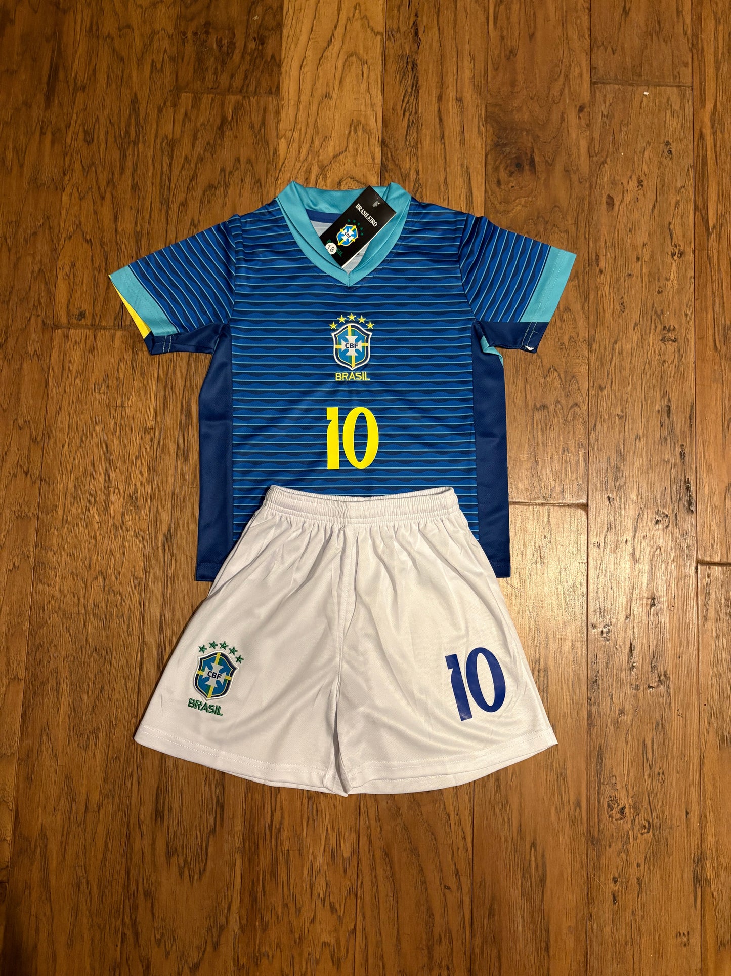 Neymar Jr Blue Brazil Away Jersey Kids Soccer Jersey Set Youth & Toddler Sizes CustomKiddos.com