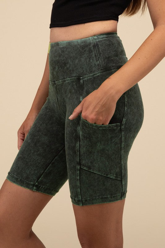 Mineral Wash Wide Waistband Pocket Leggings THRIXINE