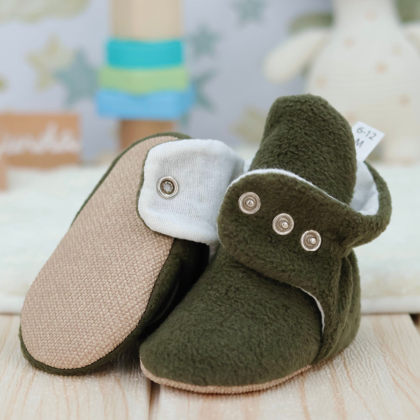 Organic Baby Booties, Newborn Booties Basic, Khaki Ella Bonna Baby