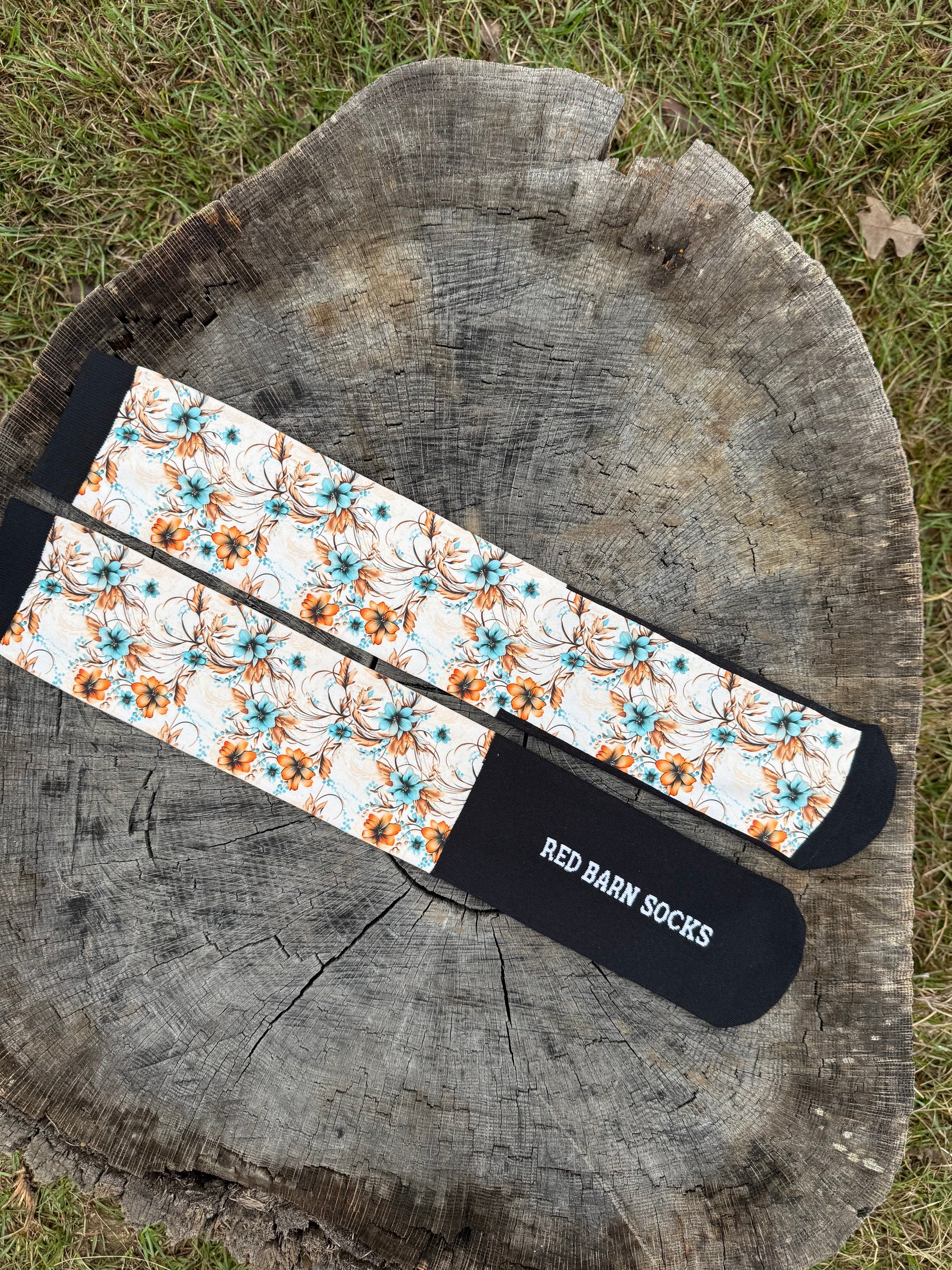 Cowgirl Blossoms Red Barn Socks