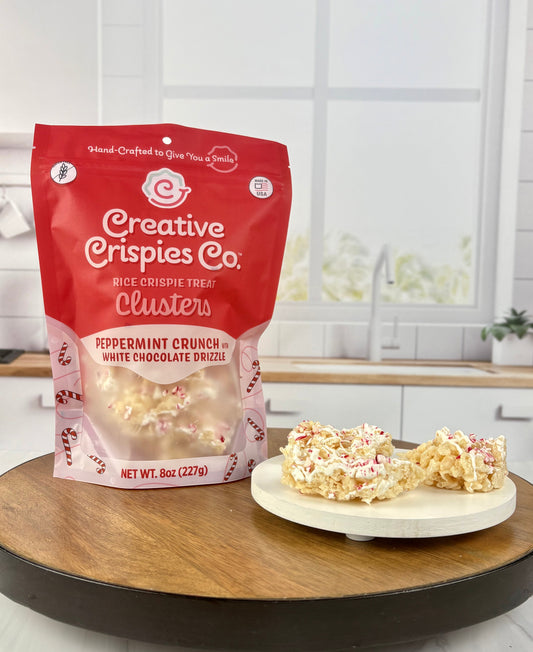 "Clusters" Peppermint Crunch White Chocolate Drizzle Crispie Mix Clusters Creative Crispies Co.