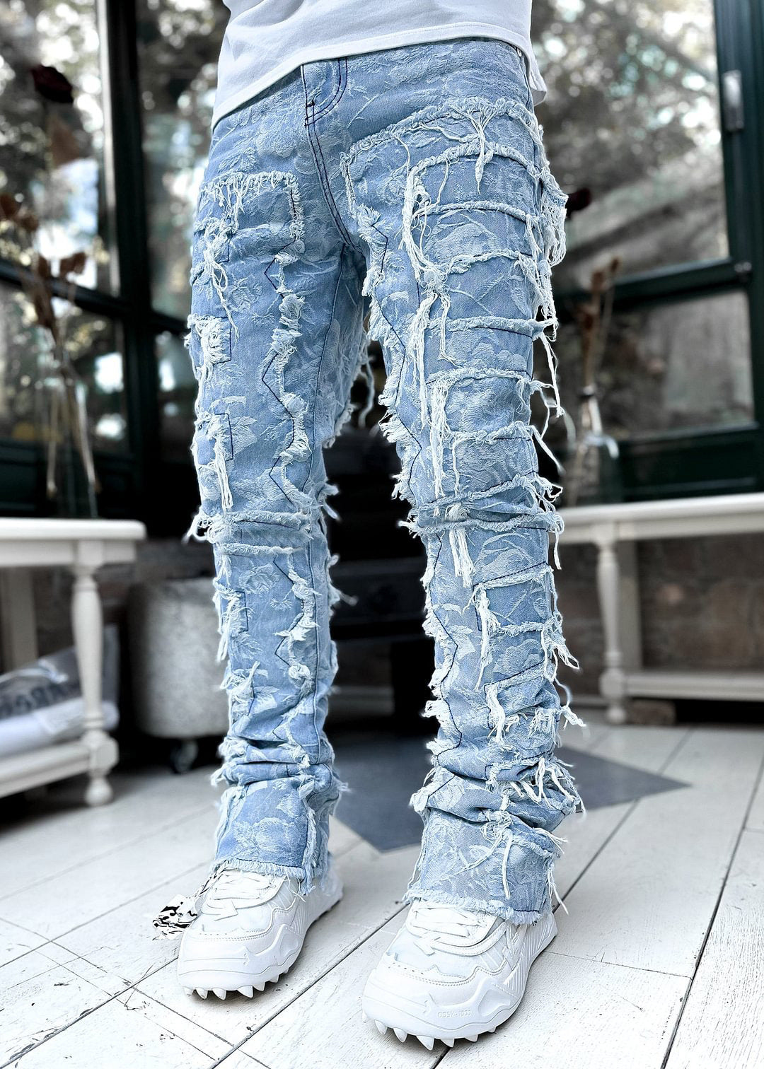 Patched Pants Long Tight Fit Stacked Jeans Drip Haven