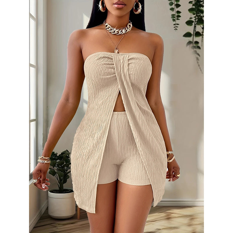2 Piece Outfits Elegant Textured Strapless Ruched Drip Haven