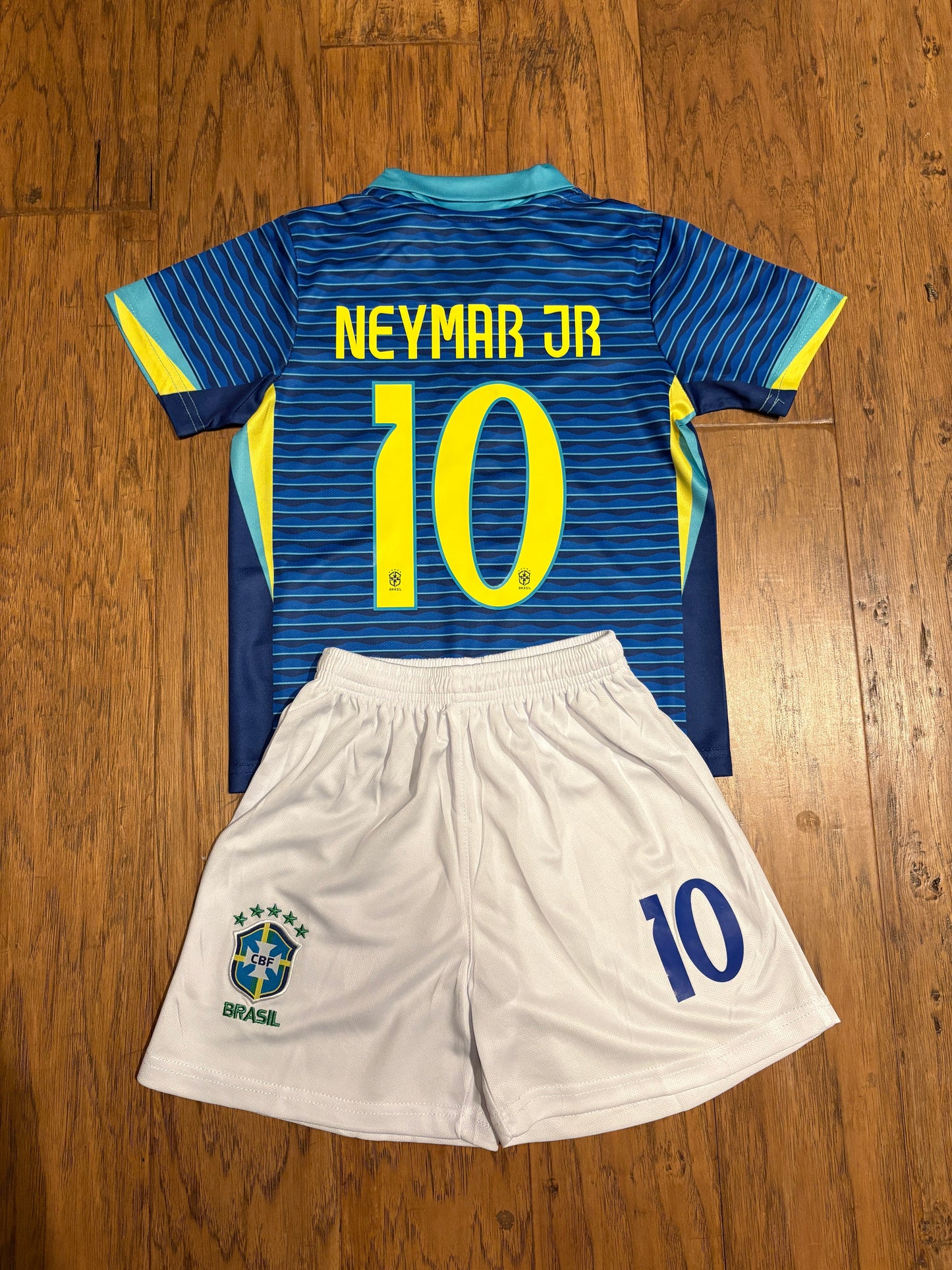 Neymar Jr Blue Brazil Away Jersey Kids Soccer Jersey Set Youth & Toddler Sizes CustomKiddos.com