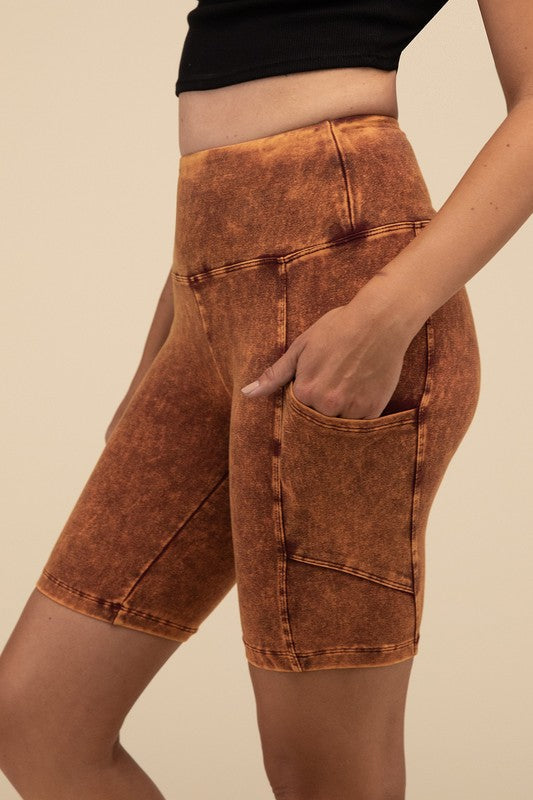 Mineral Wash Wide Waistband Pocket Leggings THRIXINE