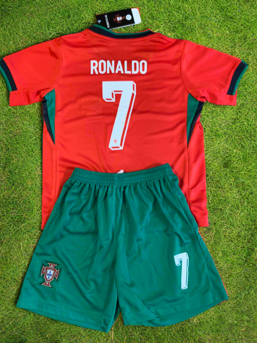 Ronaldo Portugal Home Kids Youth Soccer Jersey Kit 2 Piece Set CustomKiddos.com