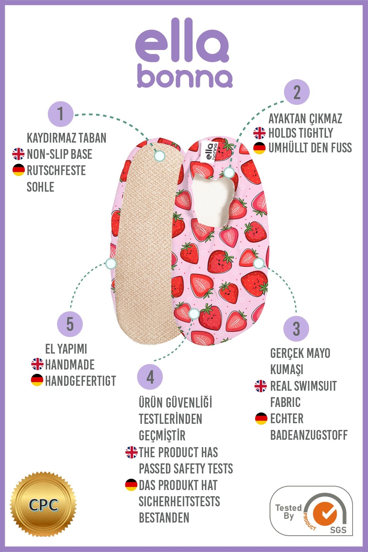 Non-Slip Sole, Unisex Baby, Children's Sea Shoes, Pool Booties, Srawberry Ella Bonna Baby