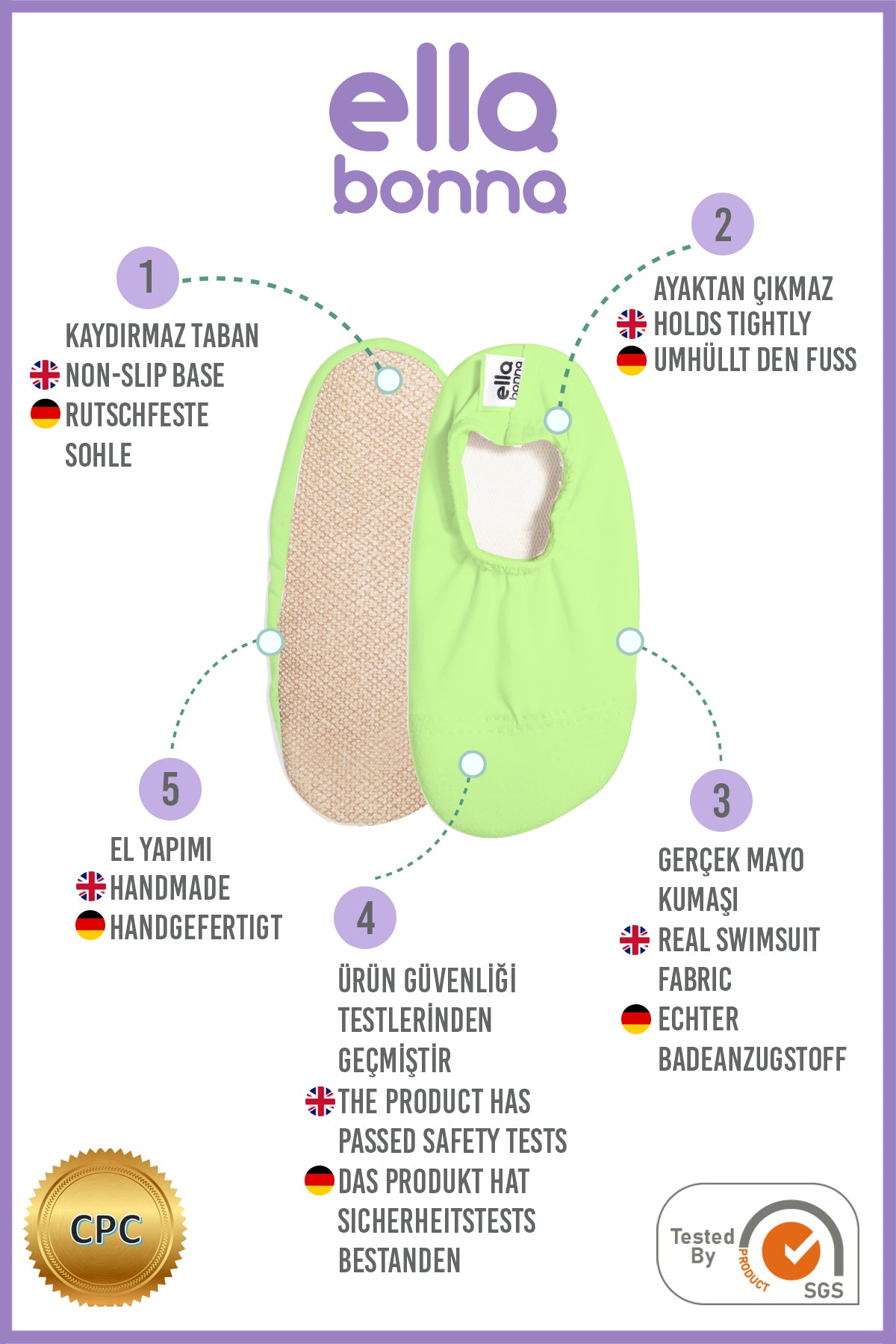 Non-Slip Sole, Unisex Baby, Children's Sea Shoes, Pool Booties, Light Green Ella Bonna Baby