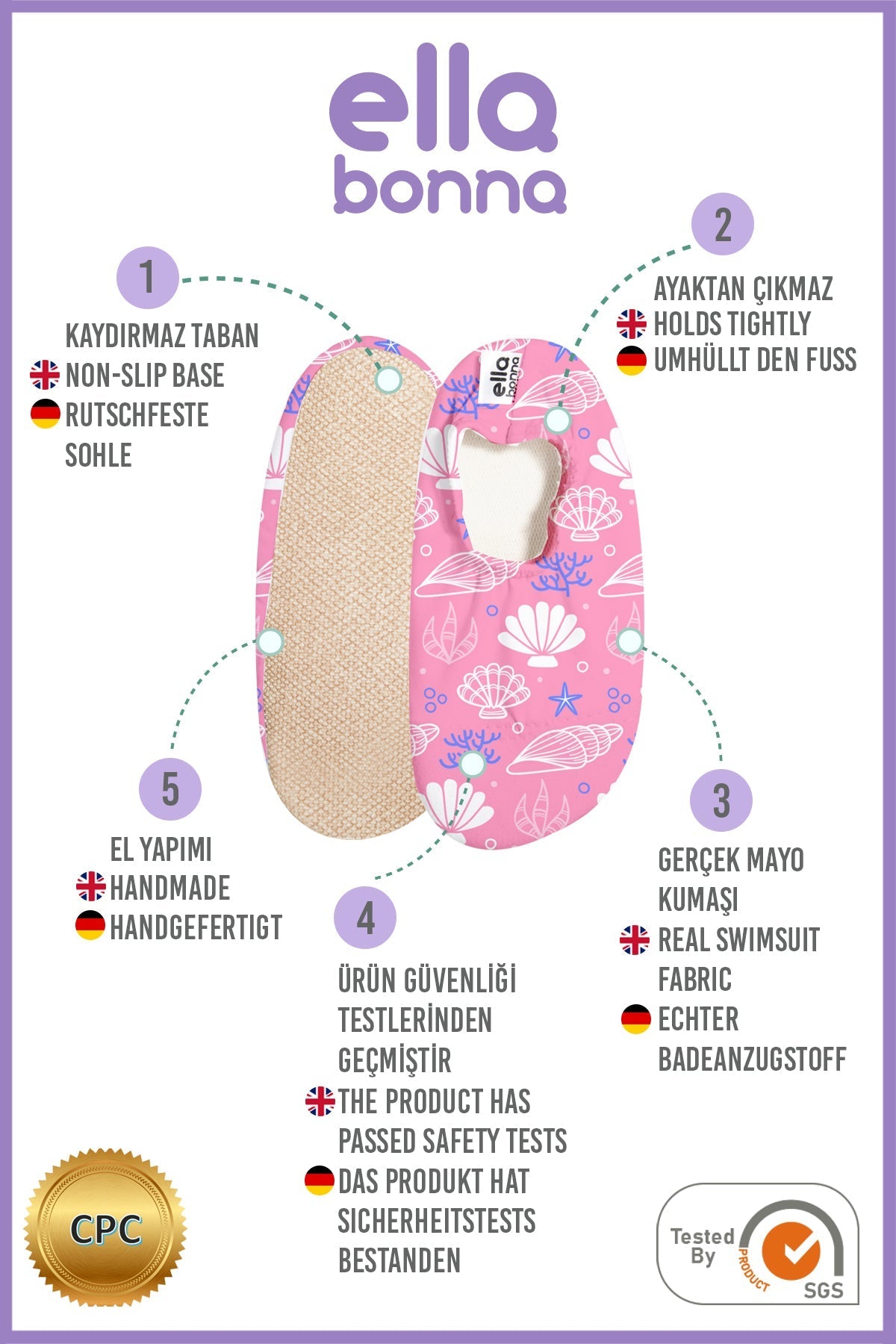 Non-Slip Sole, Unisex Baby, Children's Sea Shoes, Pool Booties, Seashell Ella Bonna Baby