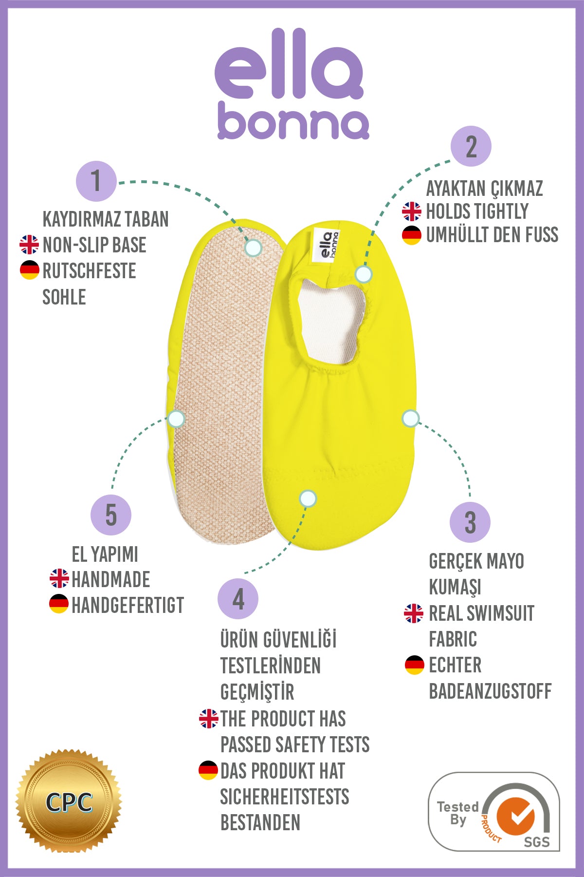 Non-Slip Sole, Unisex Baby, Children's Sea Shoes, Pool Booties, Yellow Ella Bonna Baby