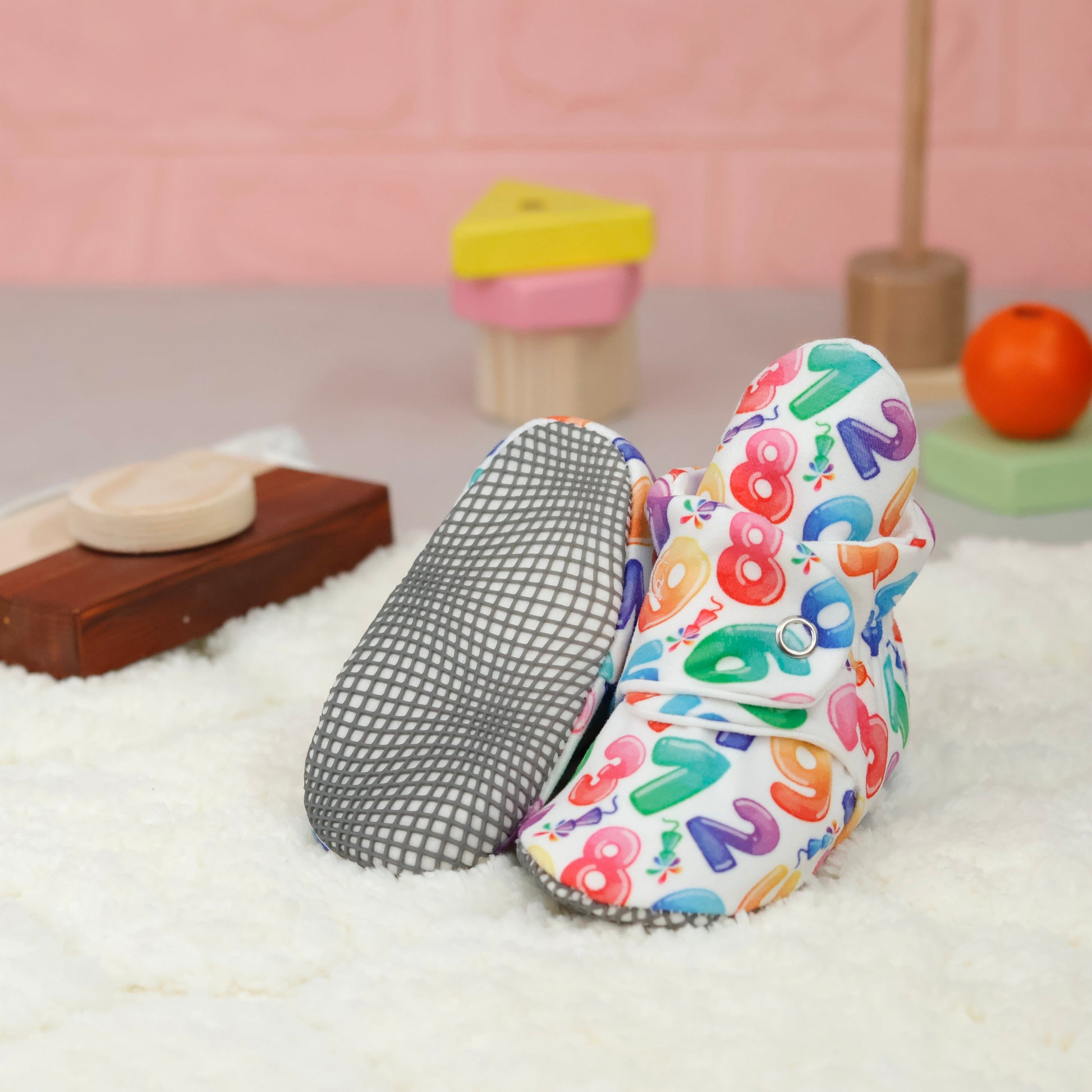 Organic Cotton Baby Booties, Non-Slip Sole, Cotton Newborn Booties Home Nursery Shoes, Numbers Ella Bonna Baby
