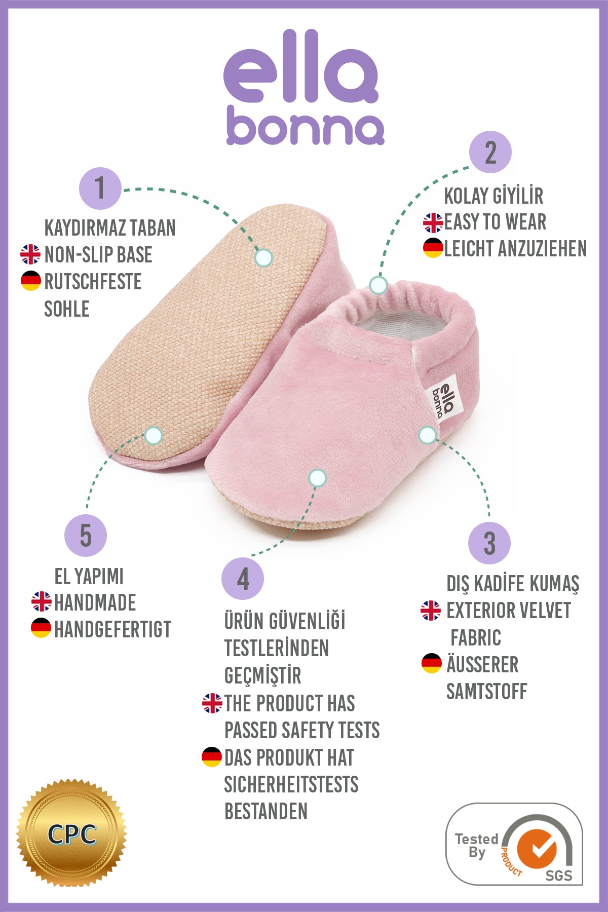 Organic Cotton Velvet Home Nursery Moccasin Shoes, Pink Ella Bonna Baby