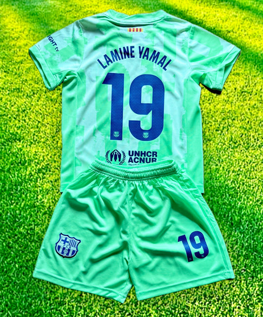 Lamine Yamal Green Kids Barcelona Soccer Jersey Kit CustomKiddos.com