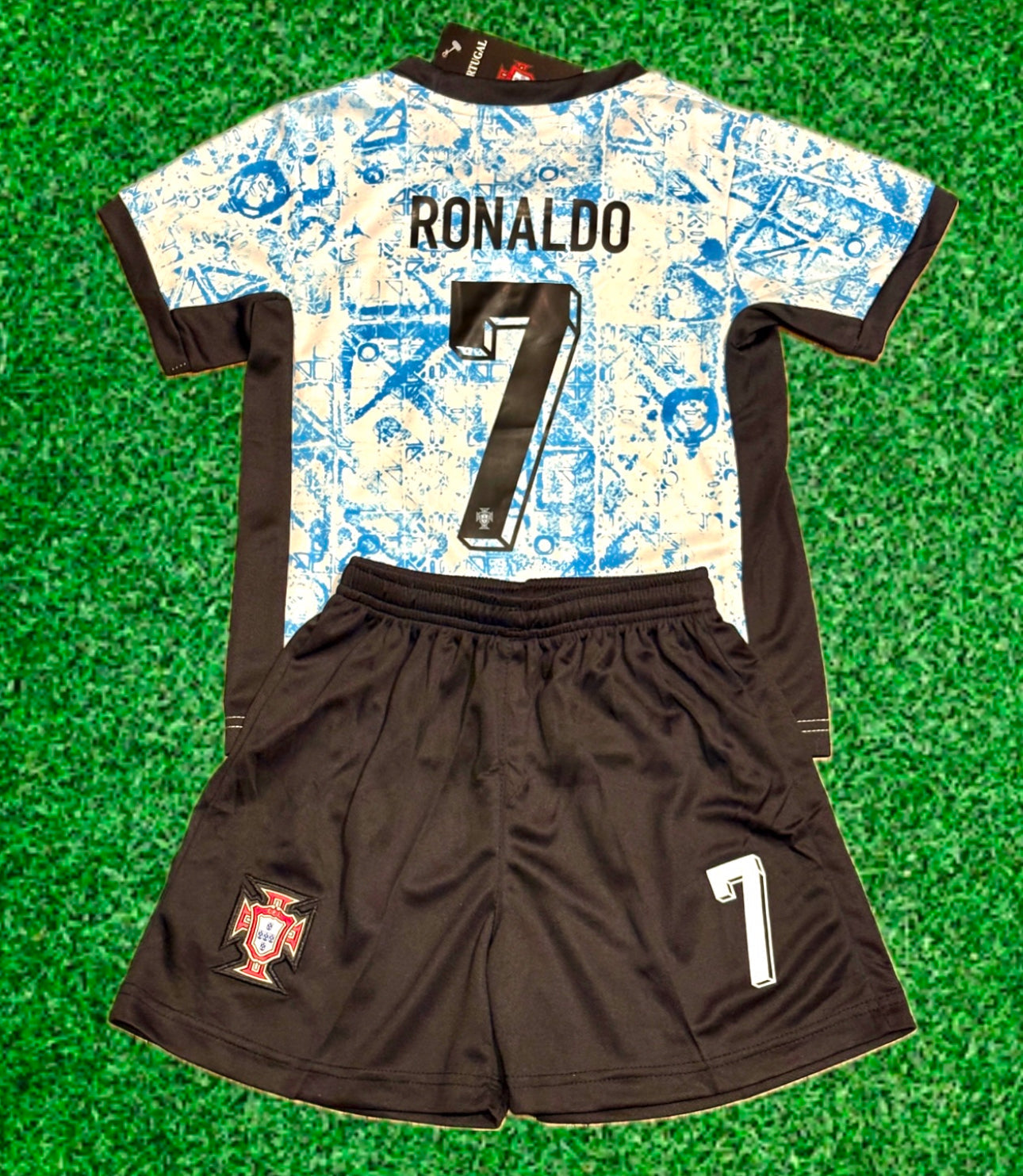 Ronaldo Portugal Away Blue Kids Soccer Jersey Kit 2 Piece Set CustomKiddos.com