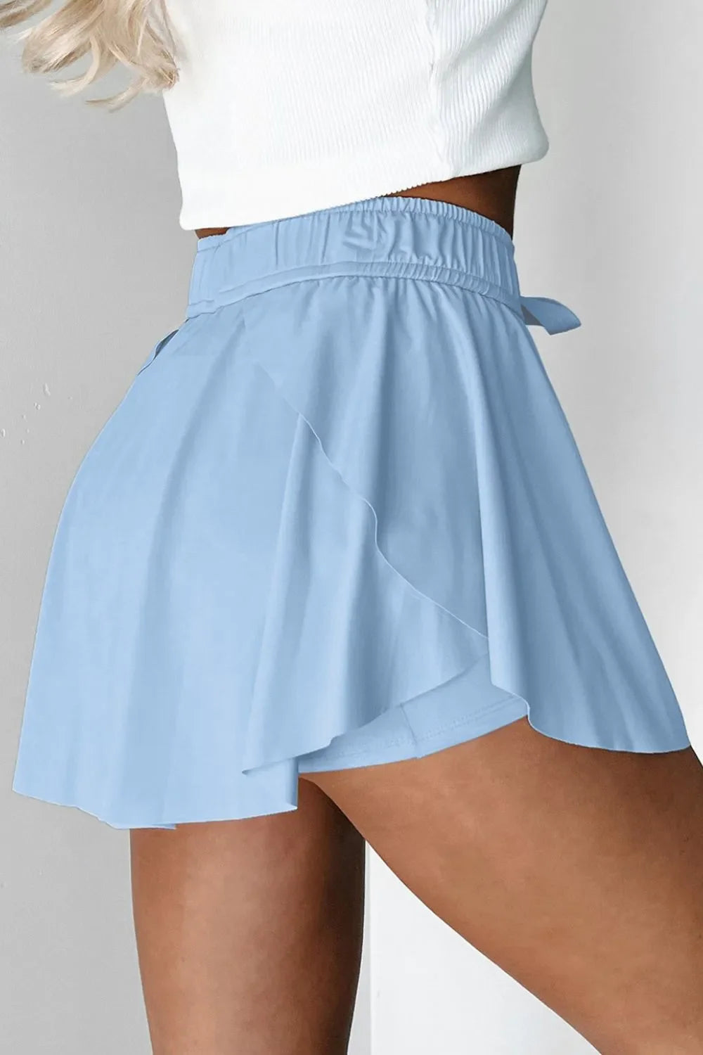 Drawstring High Waist Lined Active Skorts THRIXINE