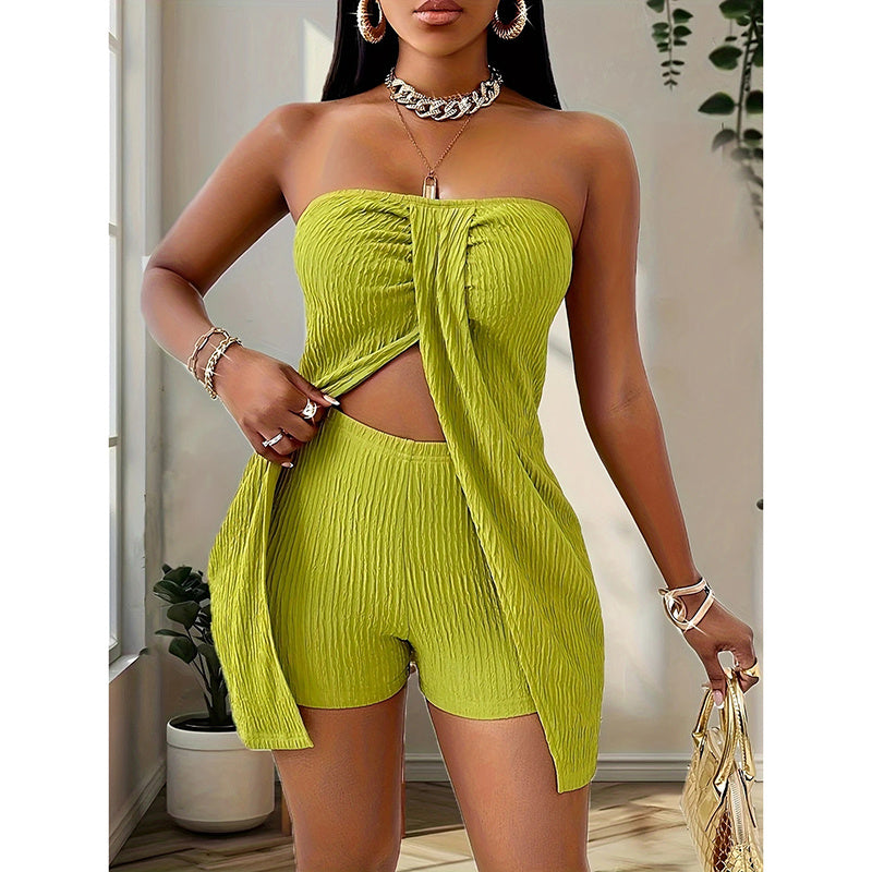 2 Piece Outfits Elegant Textured Strapless Ruched Drip Haven