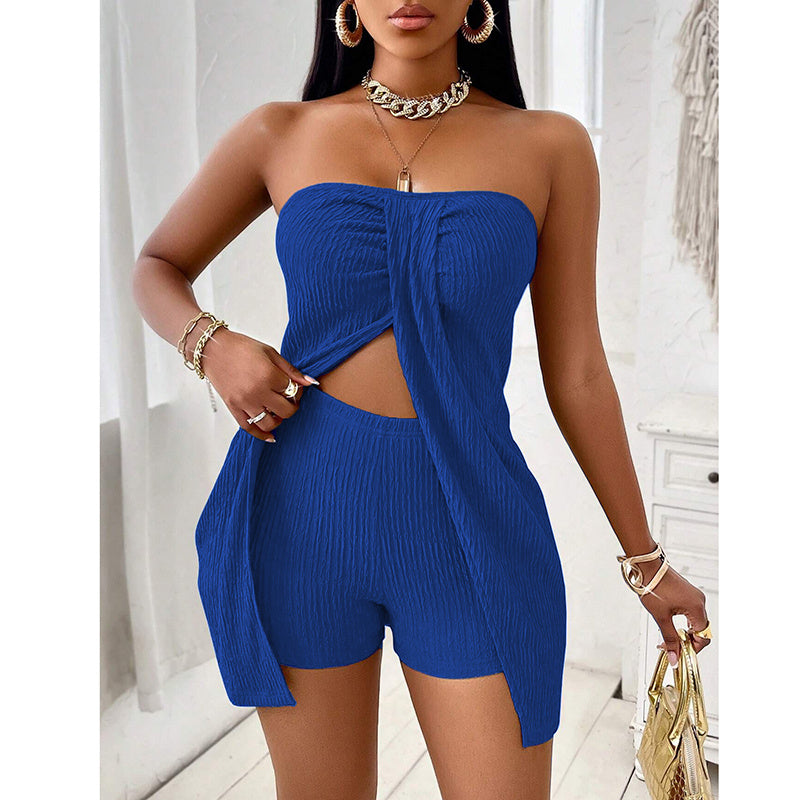 2 Piece Outfits Elegant Textured Strapless Ruched Drip Haven