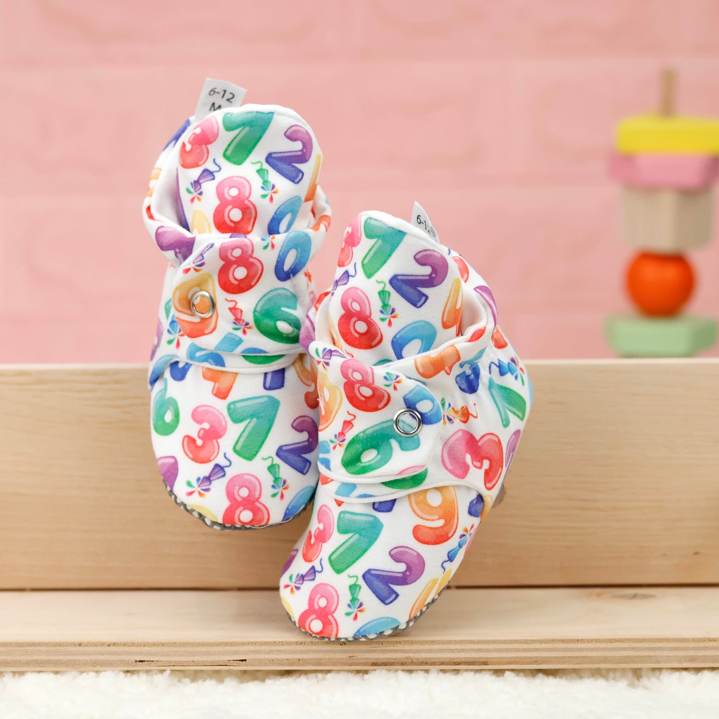 Organic Cotton Baby Booties, Non-Slip Sole, Cotton Newborn Booties Home Nursery Shoes, Numbers Ella Bonna Baby