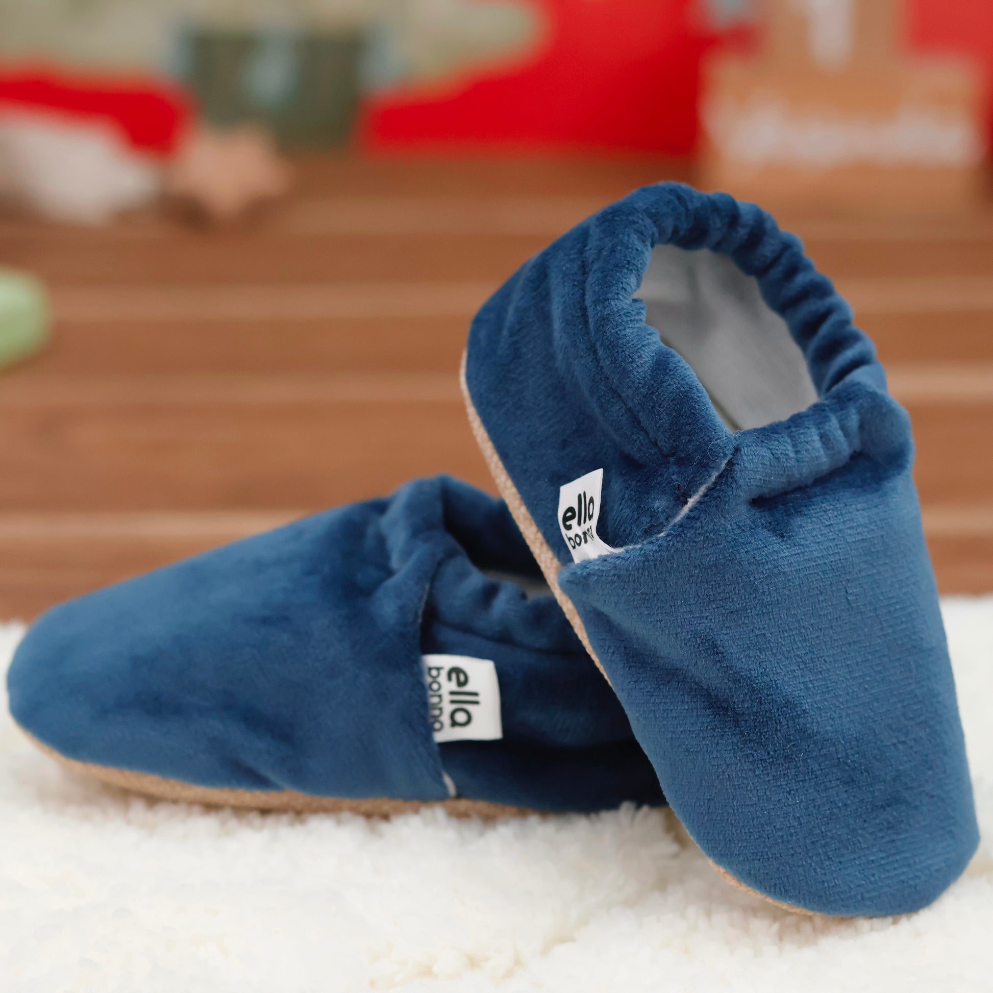 Organic Cotton Velvet Home Nursery Moccasin Shoes, Darkblue Ella Bonna Baby
